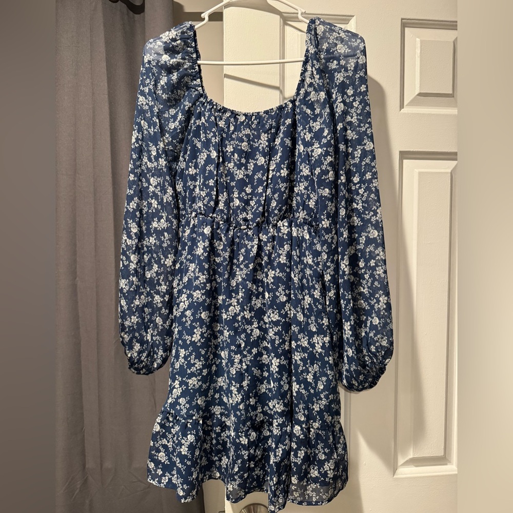 Hesperus Navy Floral Long Sleeve Dress Size Medium - Picture 7 of 7